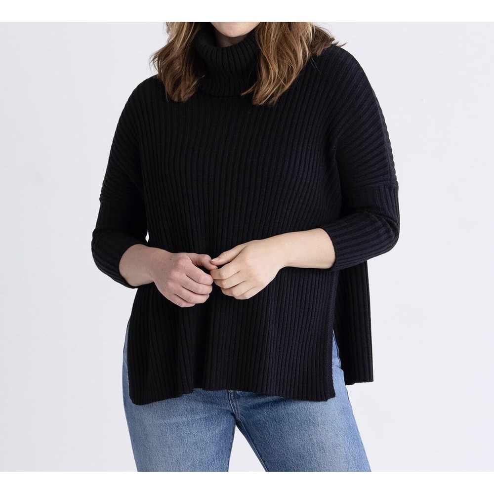 MerSea Womens The New Yorker Black Cowl Neck Ribbed Sweater One Size Minimalist